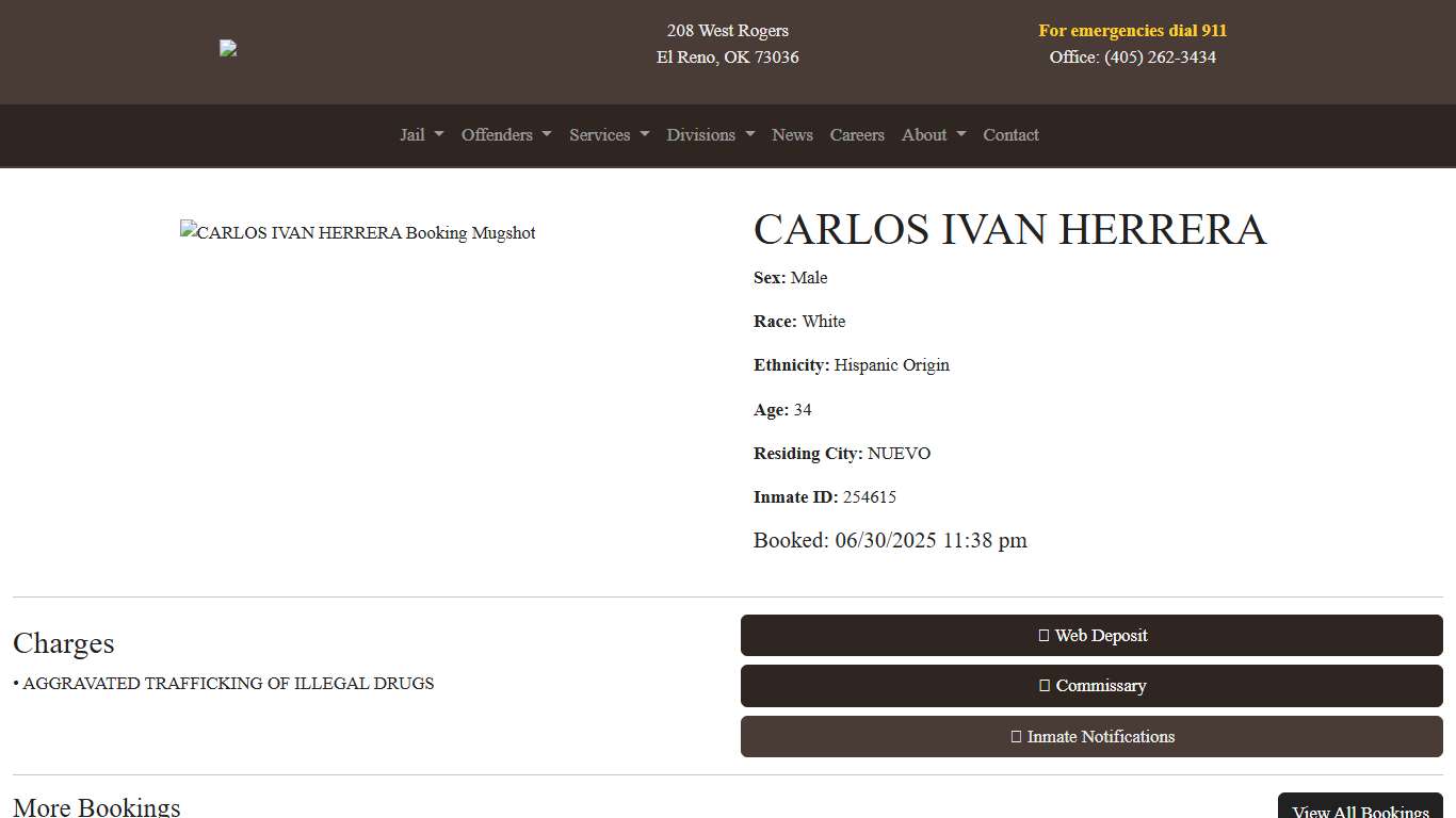 CARLOS HERRERA Booked at the Canadian County Jail