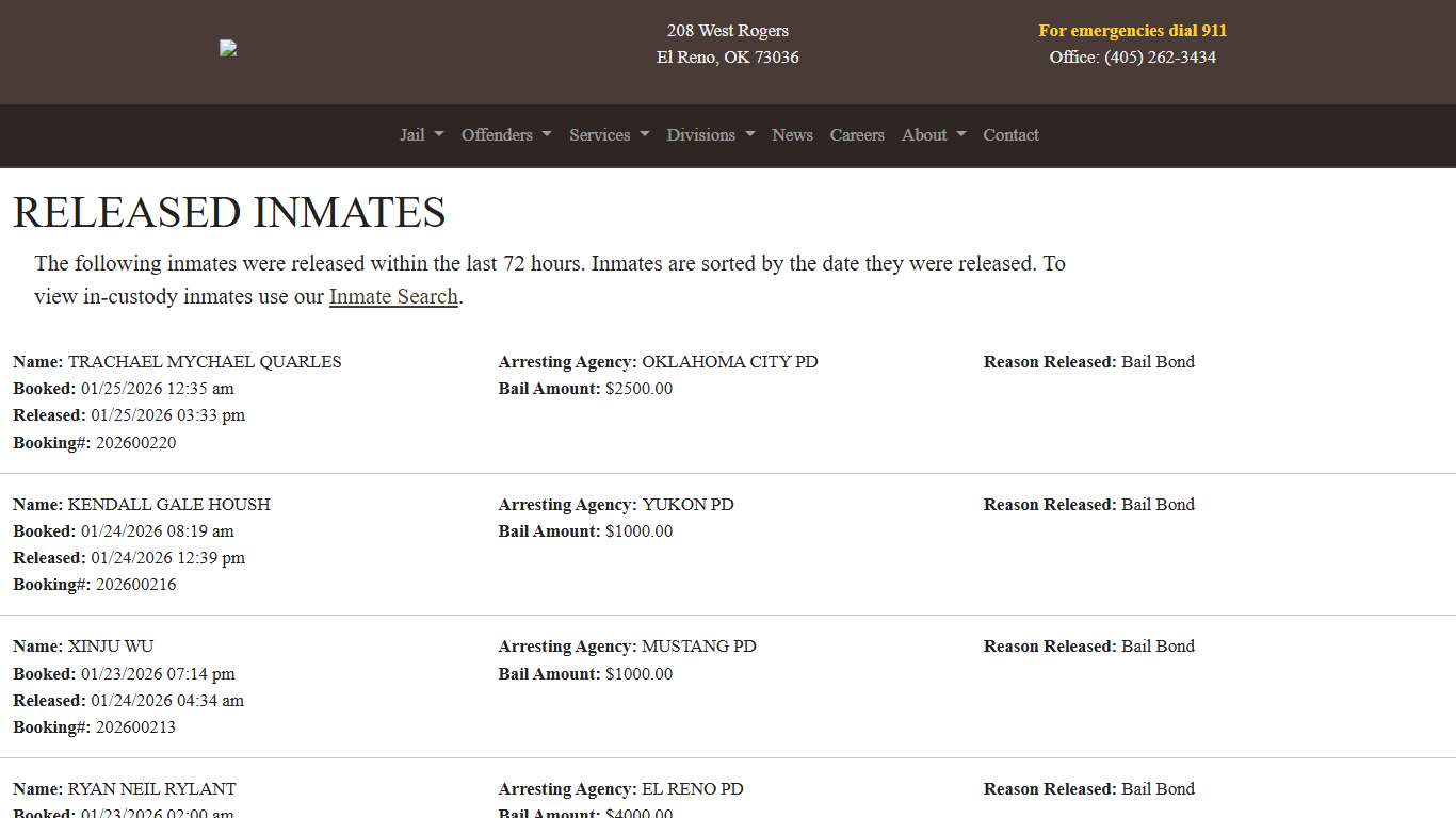 Released Canadian County Sheriff's Office